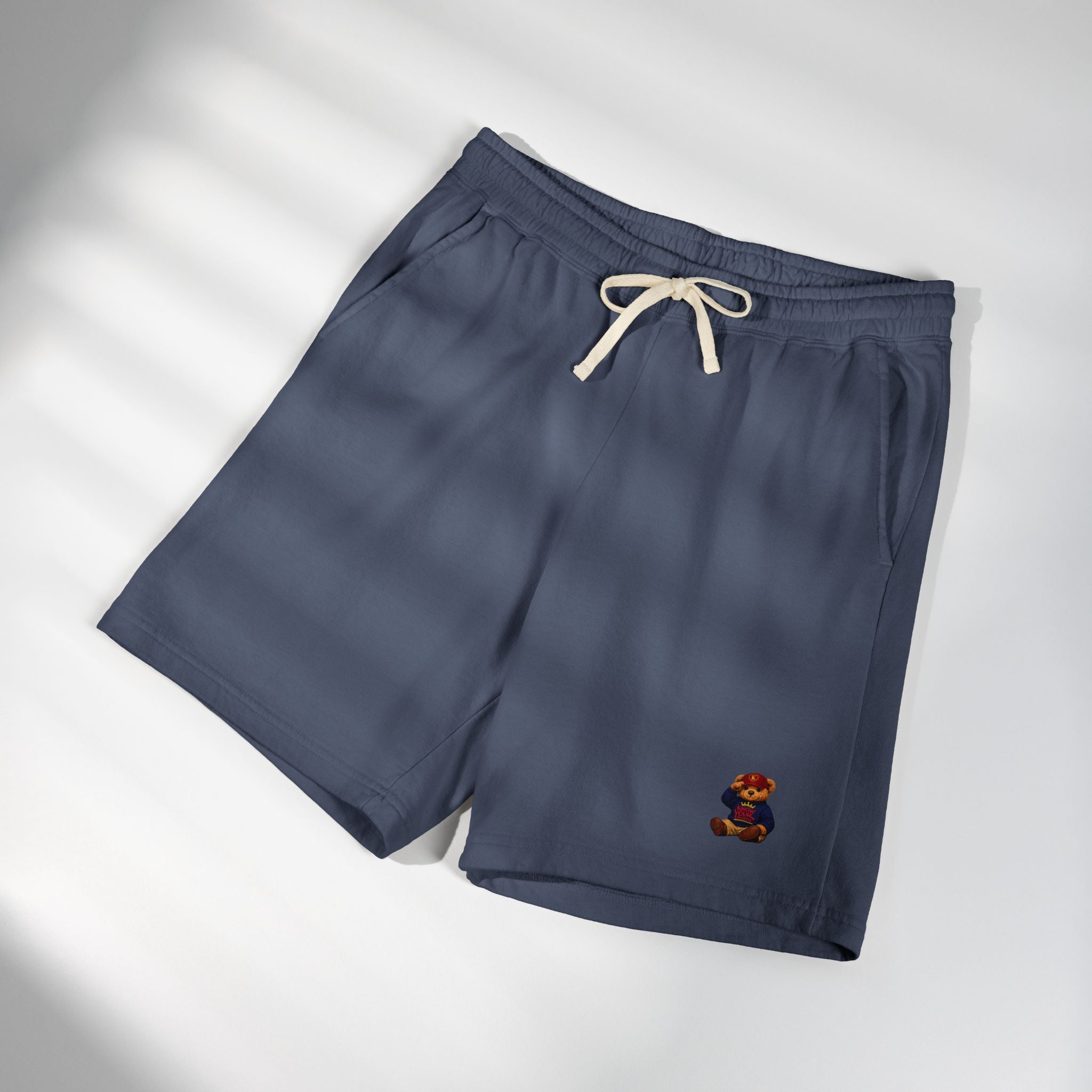 Embroidered - Know Your Worth Est. 61920 - Teddy Bear Fleece Sweat Shorts — Lightweight Garment-Dyed Lounge Shorts
