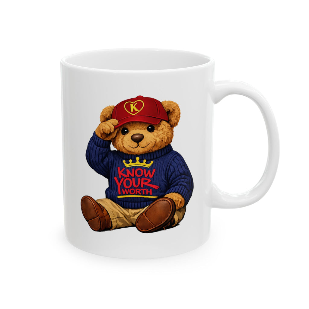Know Your Worth Cozy Bear Illustration - Coffee Cup (11oz, 15oz)