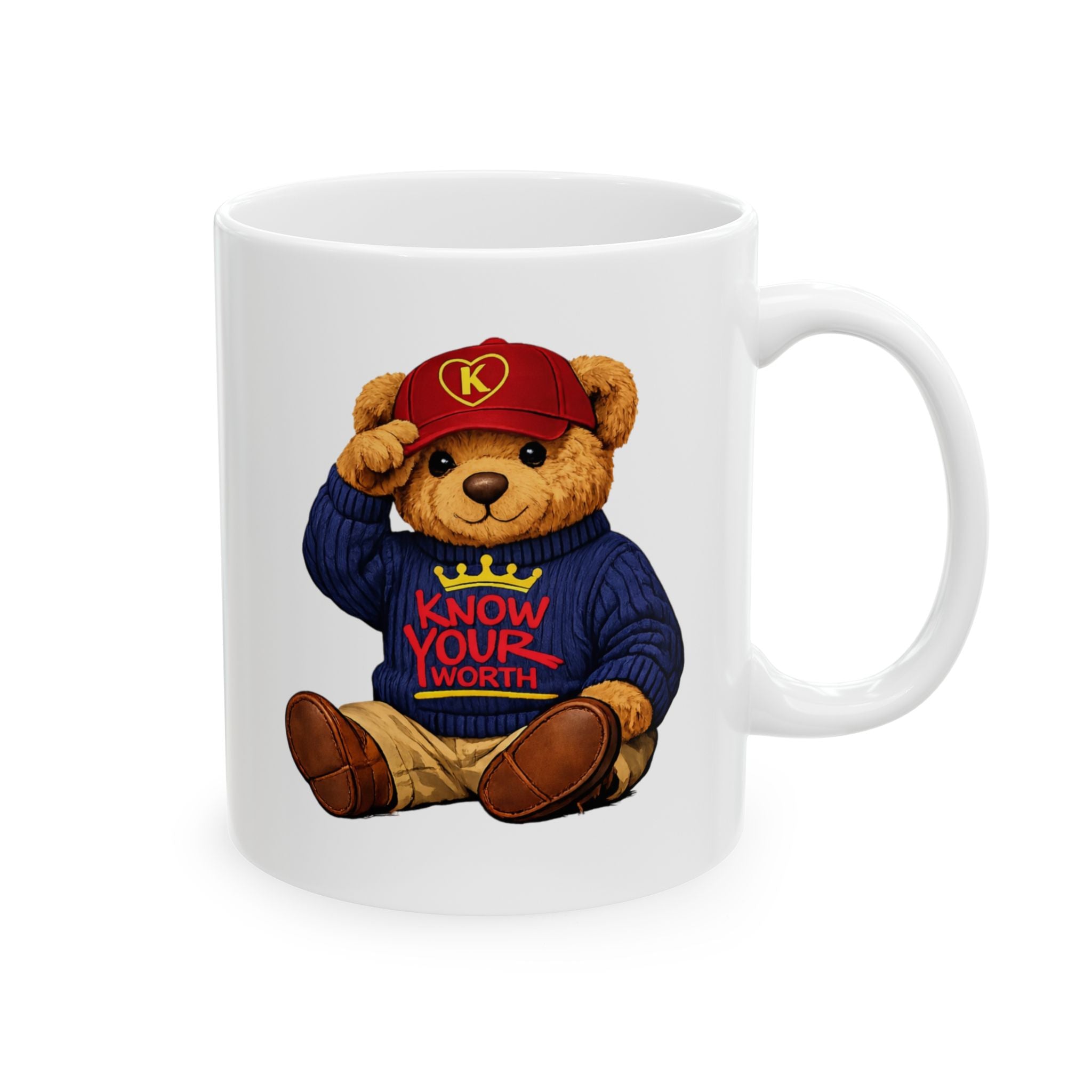 Know Your Worth Cozy Bear Illustration - Coffee Cup (11oz, 15oz)