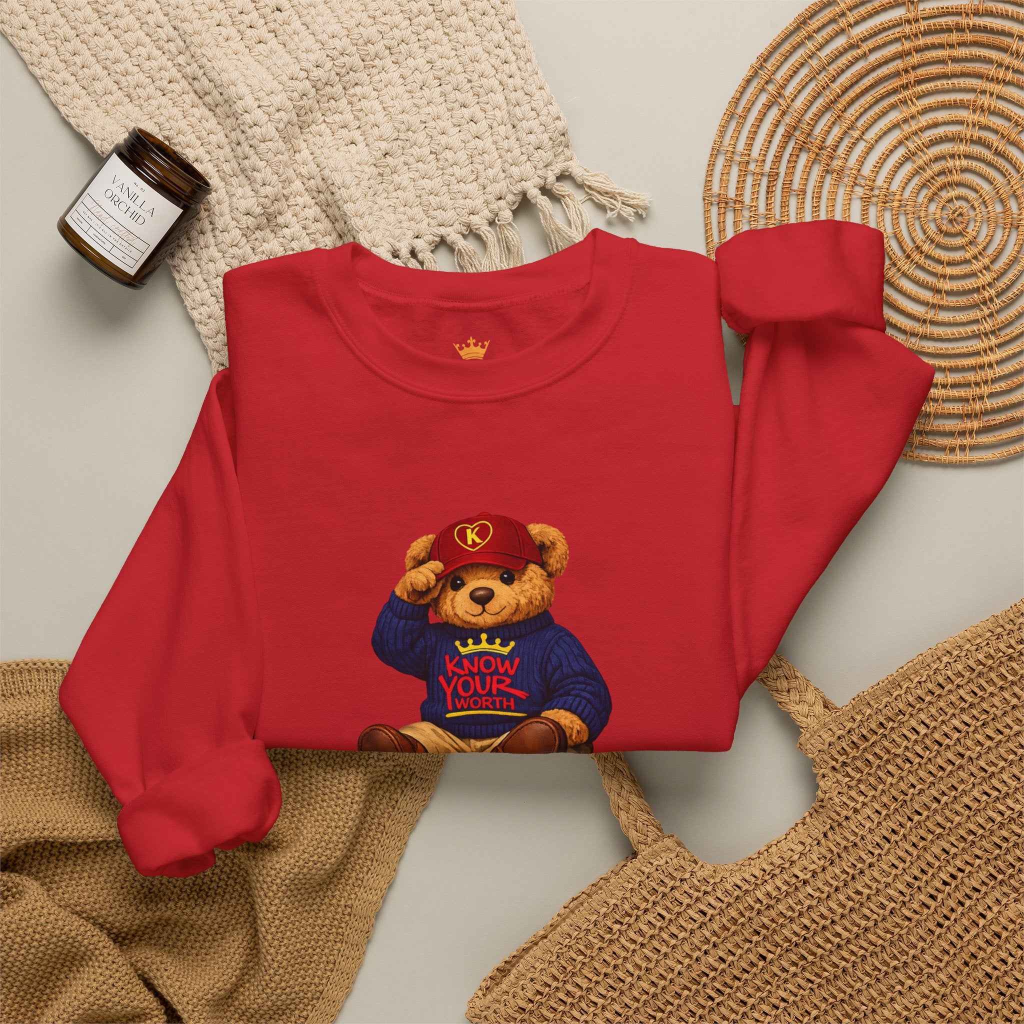 Know Your Worth - Royal KYW Bear Graphic - Crewneck Sweatshirt