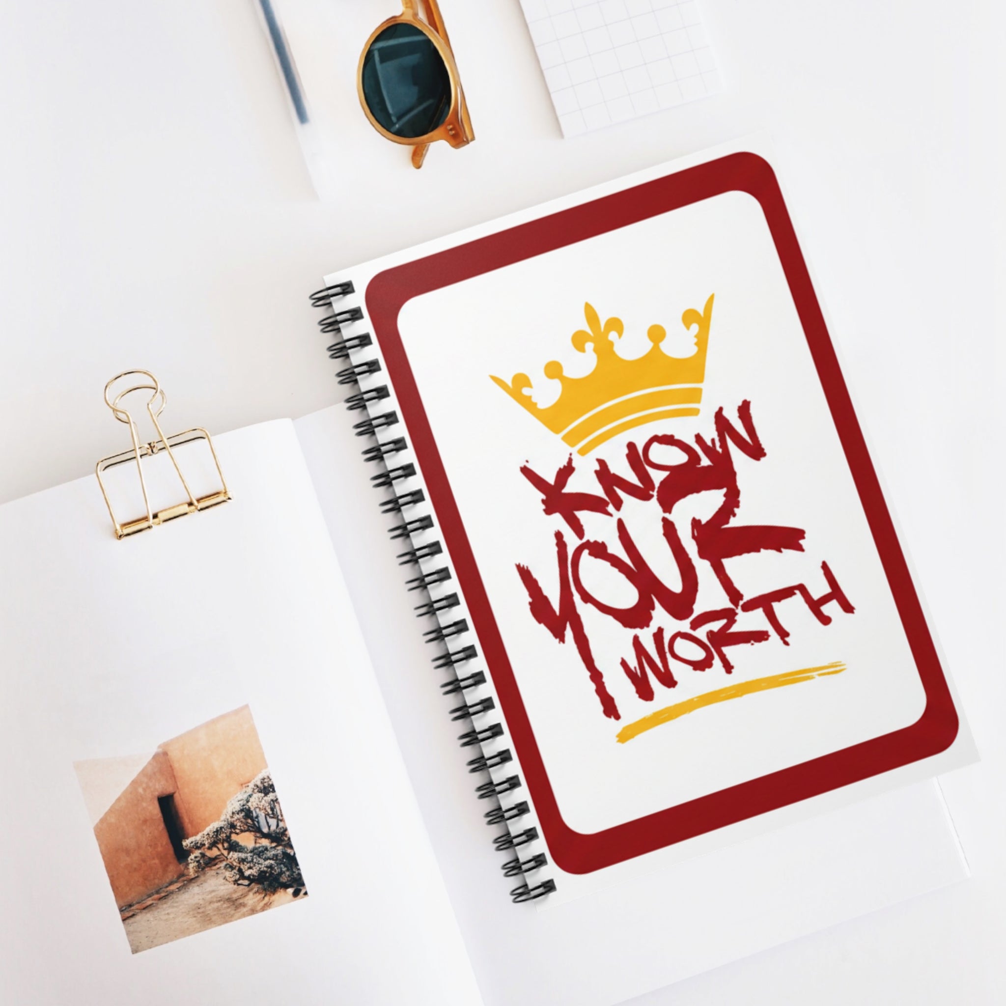 Know Your Worth Spiral Notebook – Motivational Ruled Journal with Crown Graphic