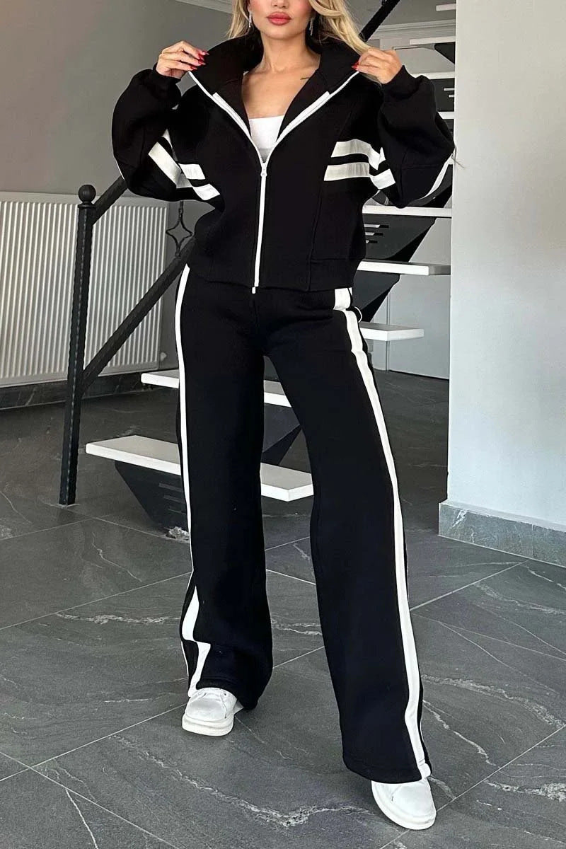 Women's Y2K Striped Zip-Top Jacket – Retro Track Sports Suit