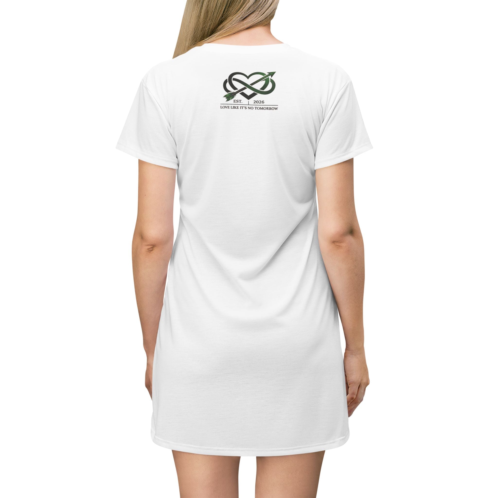 Love Like It's No Tomorrow Logo T‑Shirt Dress — Minimalist Casual AOP Dress