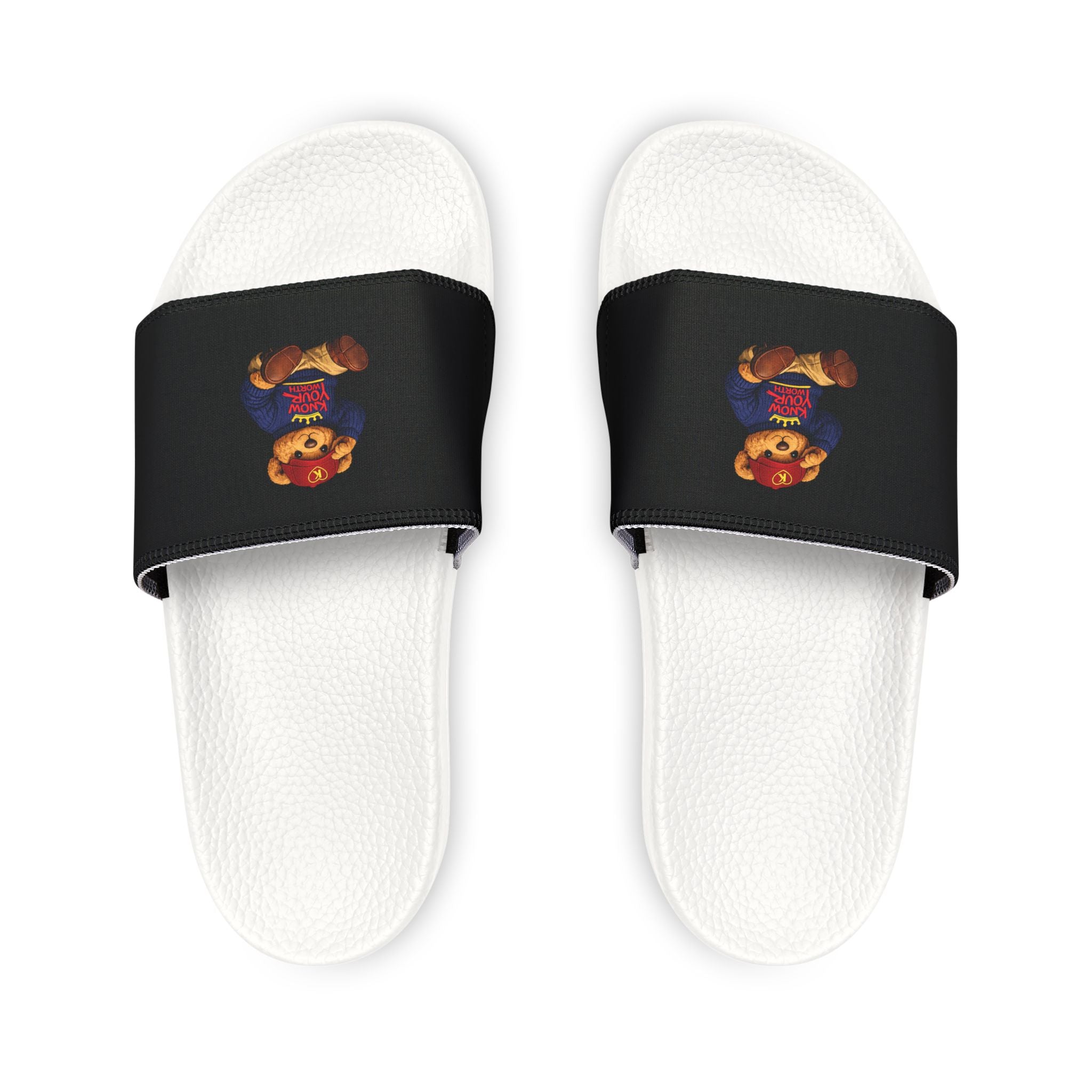 Men's Know Your Worth - Slide with Removable Strap — Vintage Teddy Bear Design