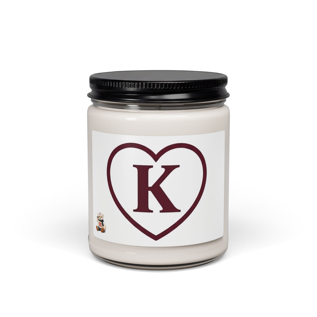 Monogram K Heart Soy Candle by Know Your Worth – 9oz Scented Jar (Teddy Bear)