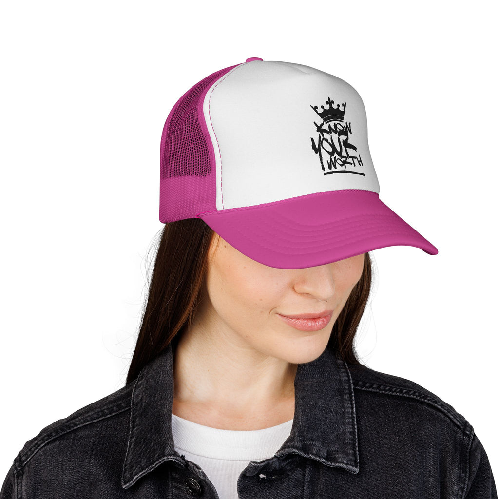 Trucker Cap - Black Crown Graffiti "Know Your Worth" Mesh Hat