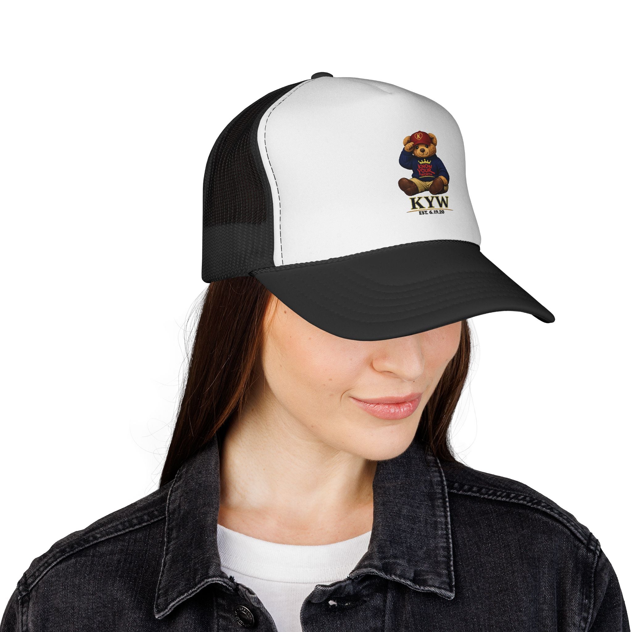 Trucker Cap - Teddy Bear Graffiti "Know Your Worth" Mesh Hat