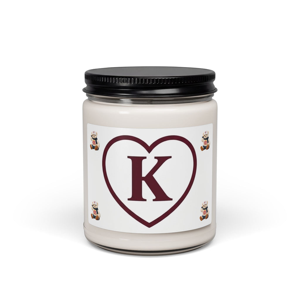 Monogram K Heart Soy Candle by Know Your Worth – 9oz Scented Jar (Teddy Bear)