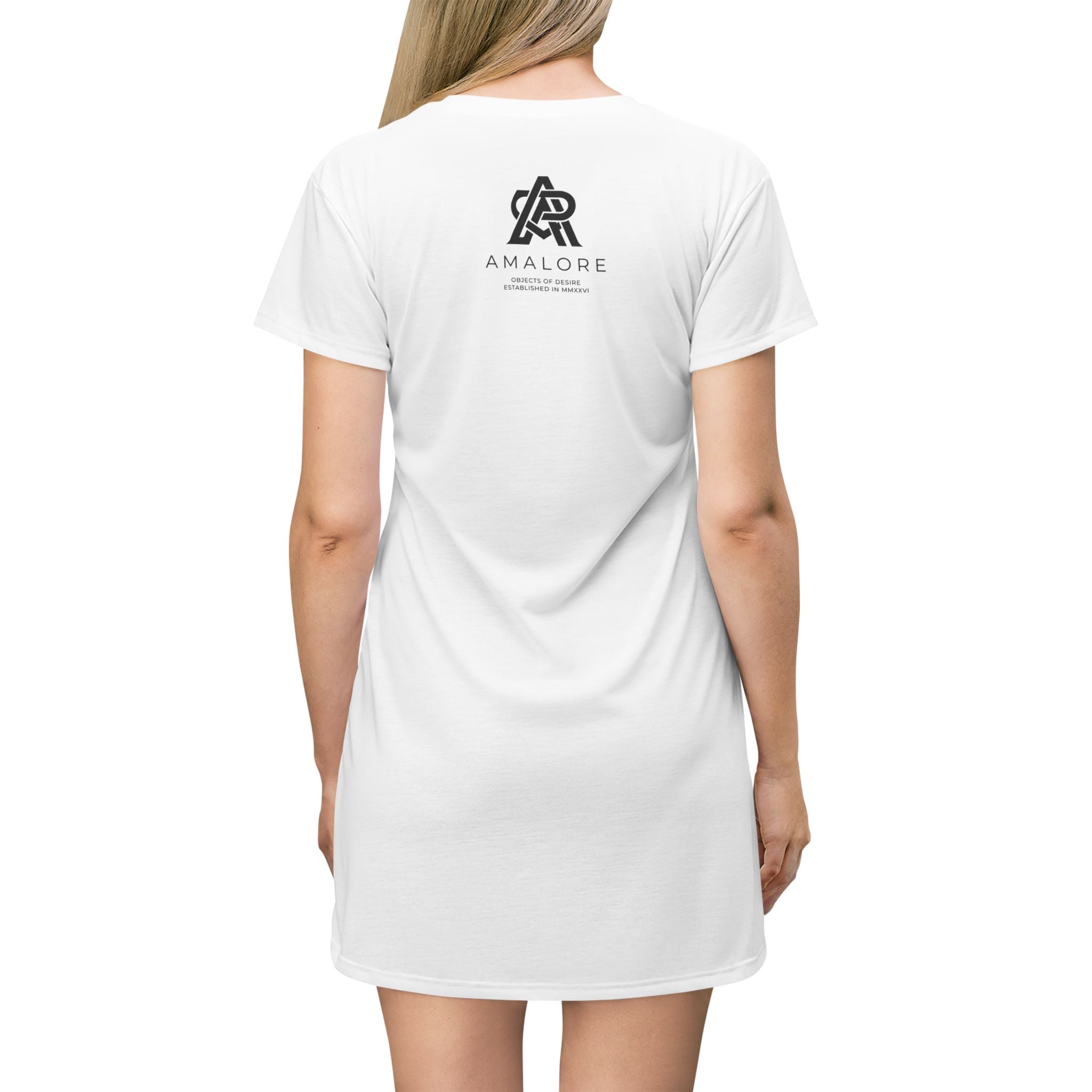 Amalore Logo T‑Shirt Dress — Minimalist Casual AOP Dress