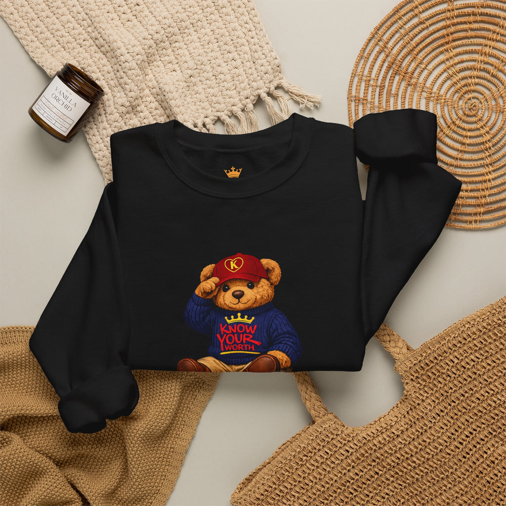Know Your Worth - Royal KYW Bear Graphic - Crewneck Sweatshirt