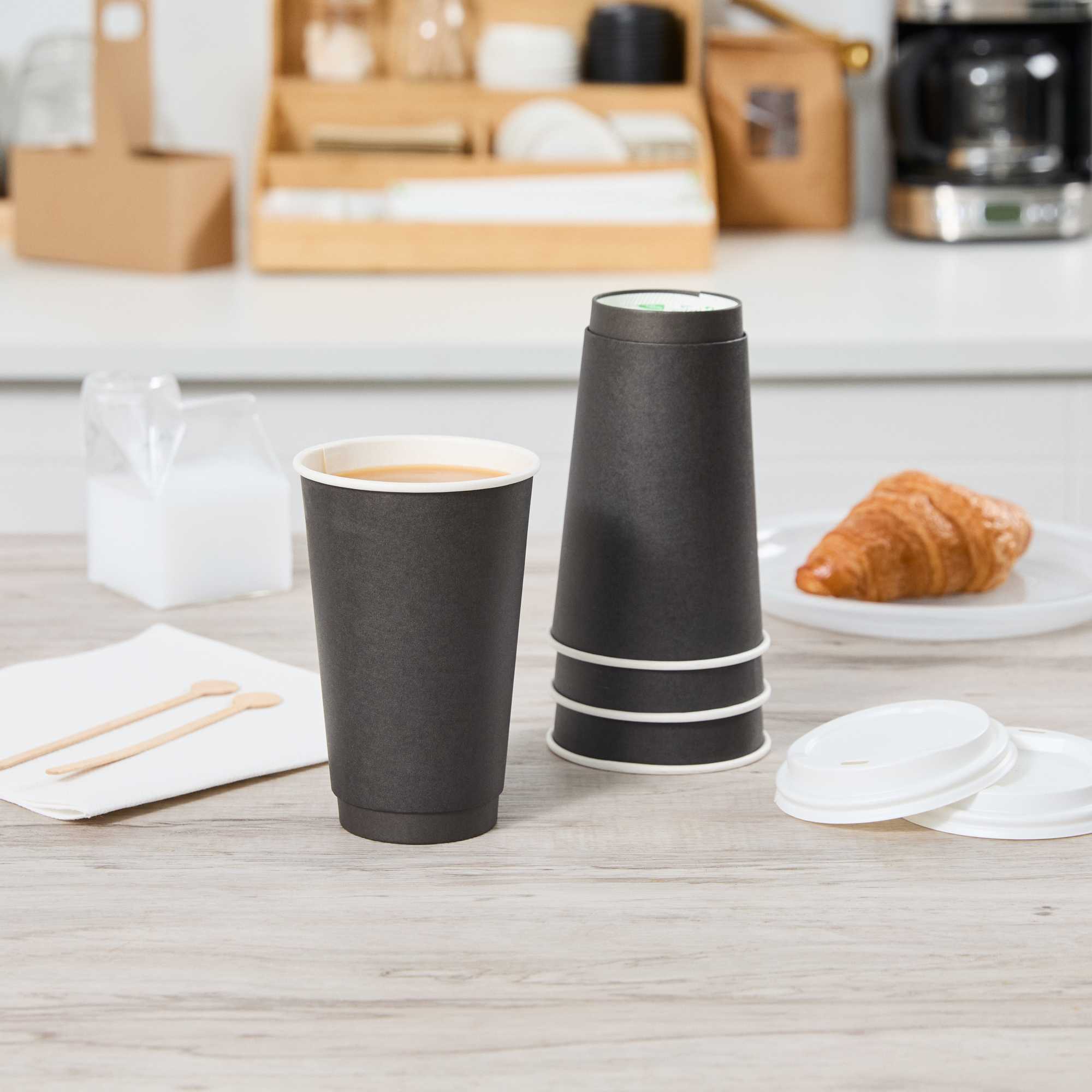 Restpresso 16 oz Black Paper Coffee Cup - Double Wall - 3 1/2" x 3 1/2" x 5 1/2" - 500 count box
