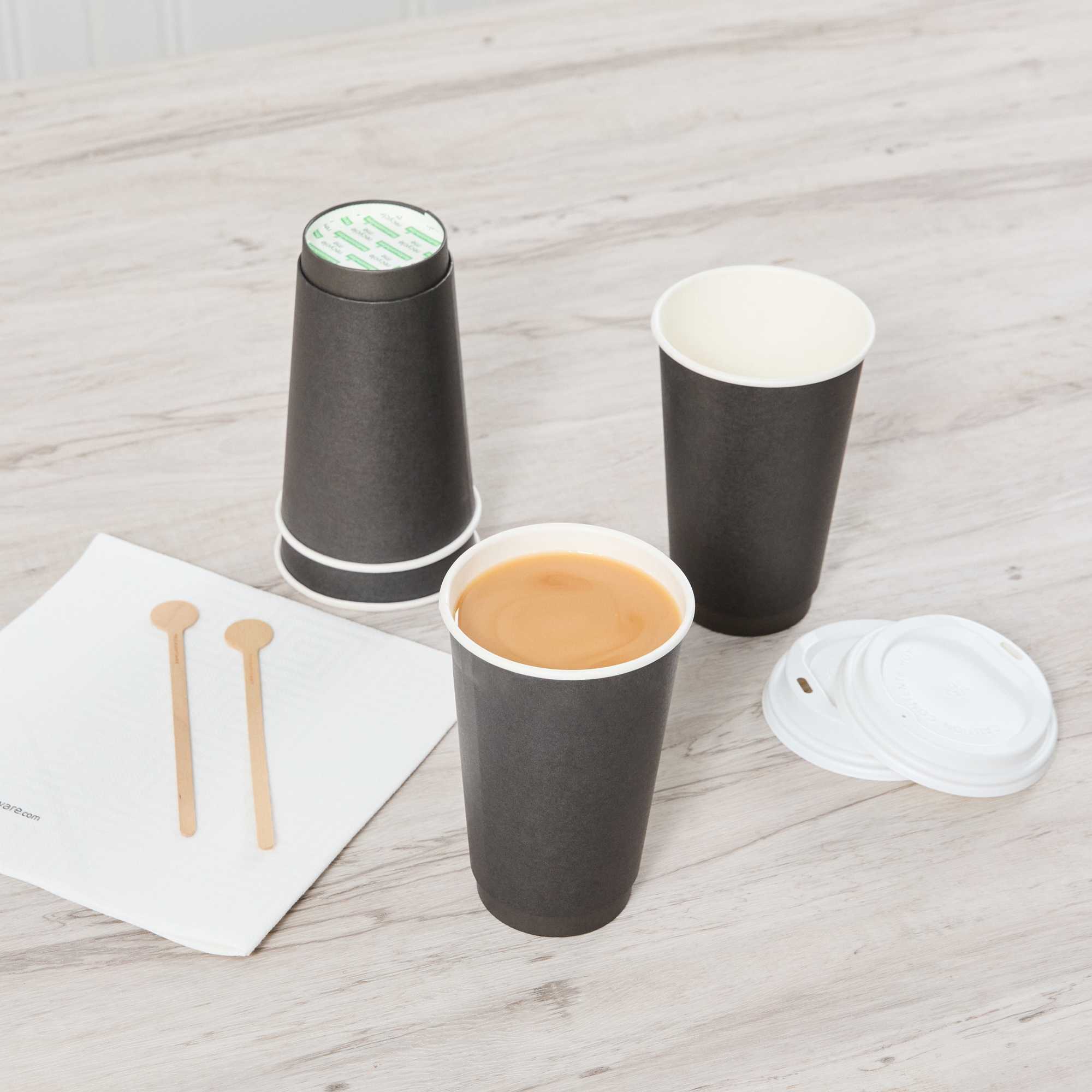 Restpresso 16 oz Black Paper Coffee Cup - Double Wall - 3 1/2" x 3 1/2" x 5 1/2" - 500 count box