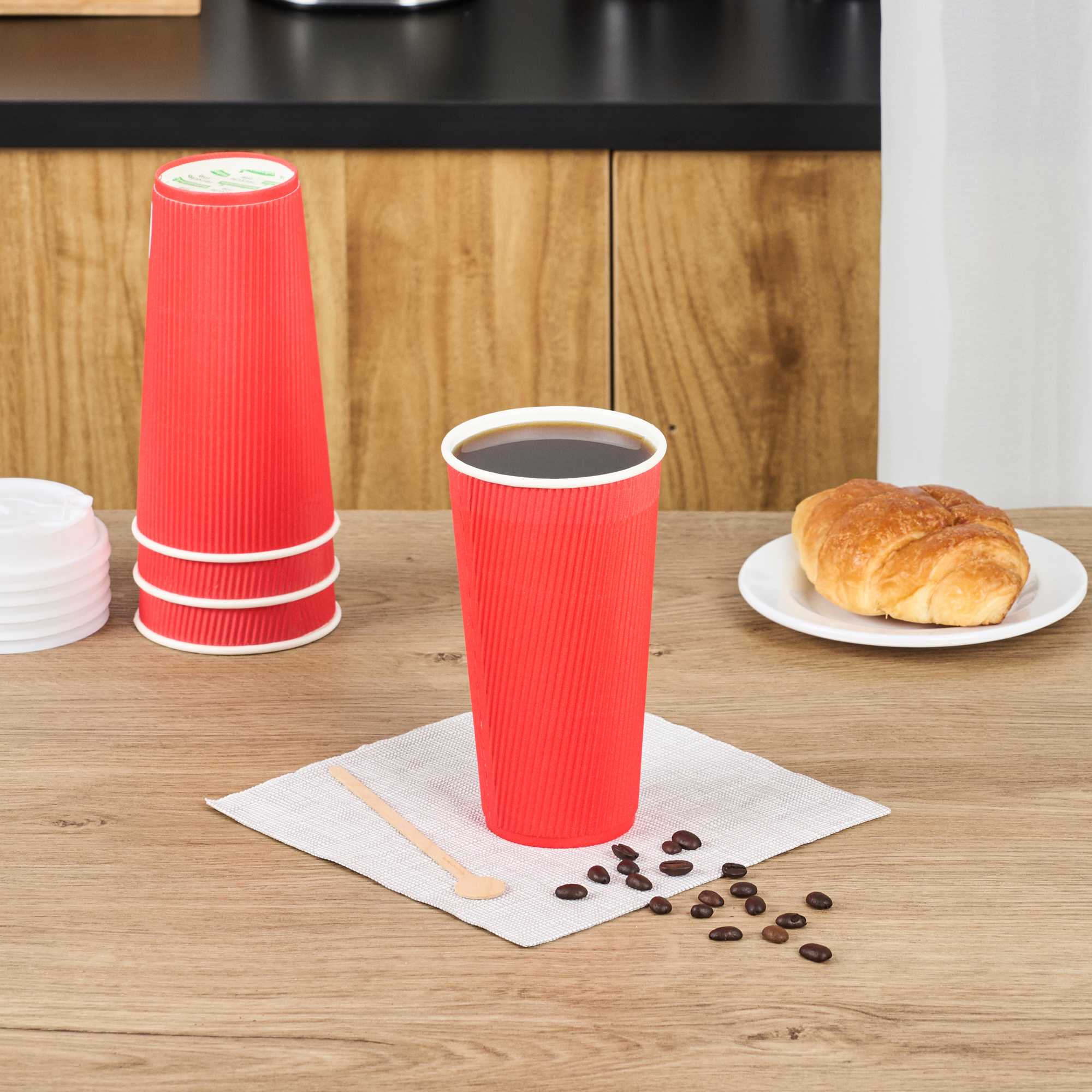 Restpresso 20 oz Red Paper Coffee Cup - Ripple Wall - 3 1/2" x 3 1/2" x 6 1/4" - 250 count box