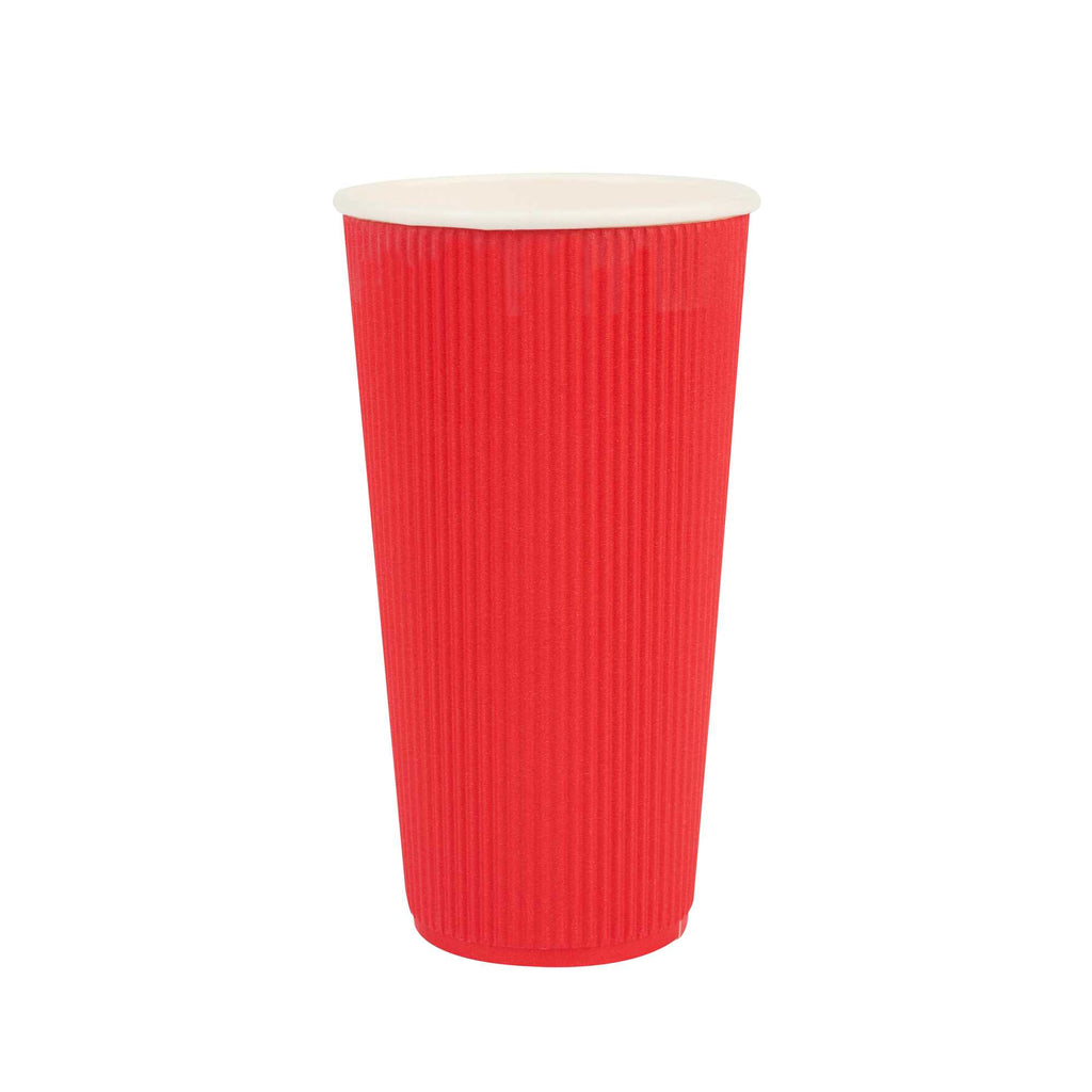 Restpresso 20 oz Red Paper Coffee Cup - Ripple Wall - 3 1/2" x 3 1/2" x 6 1/4" - 250 count box