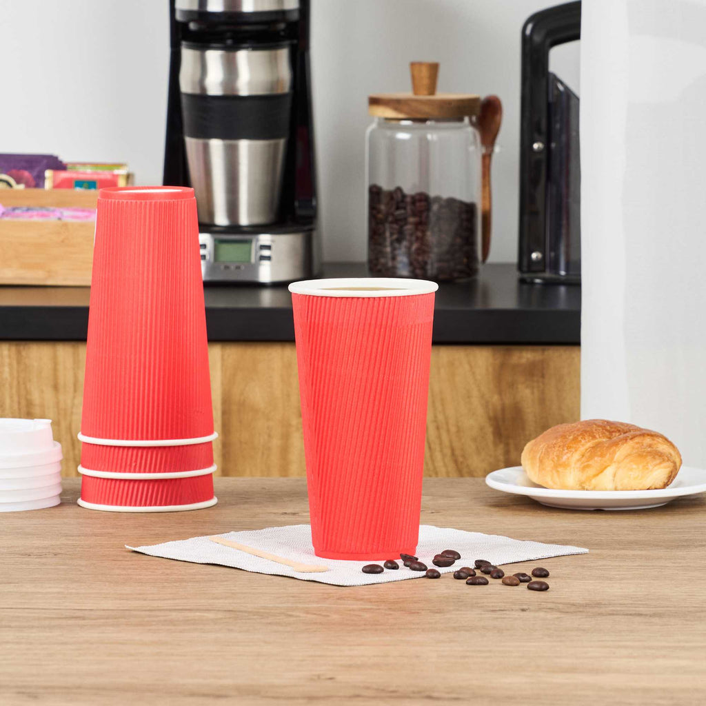 Restpresso 20 oz Red Paper Coffee Cup - Ripple Wall - 3 1/2" x 3 1/2" x 6 1/4" - 250 count box