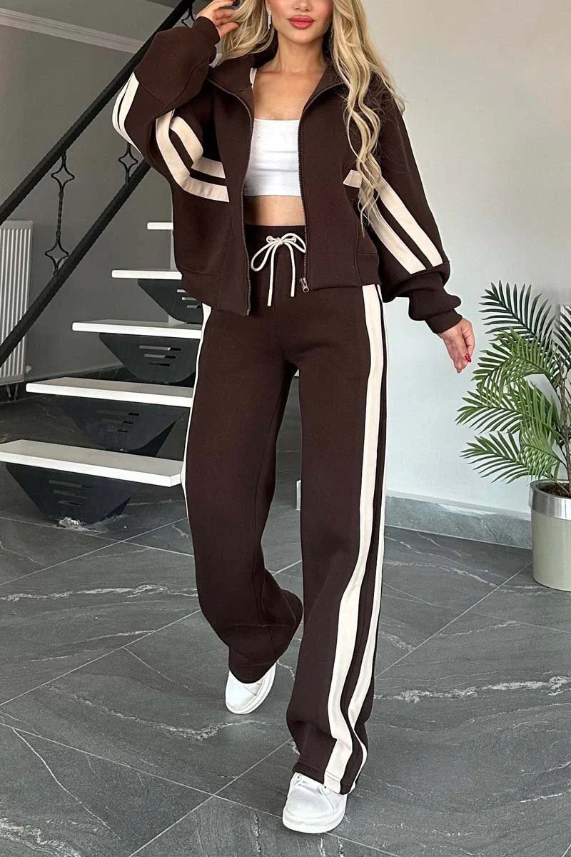 Women's Y2K Striped Zip-Top Jacket – Retro Track Sports Suit