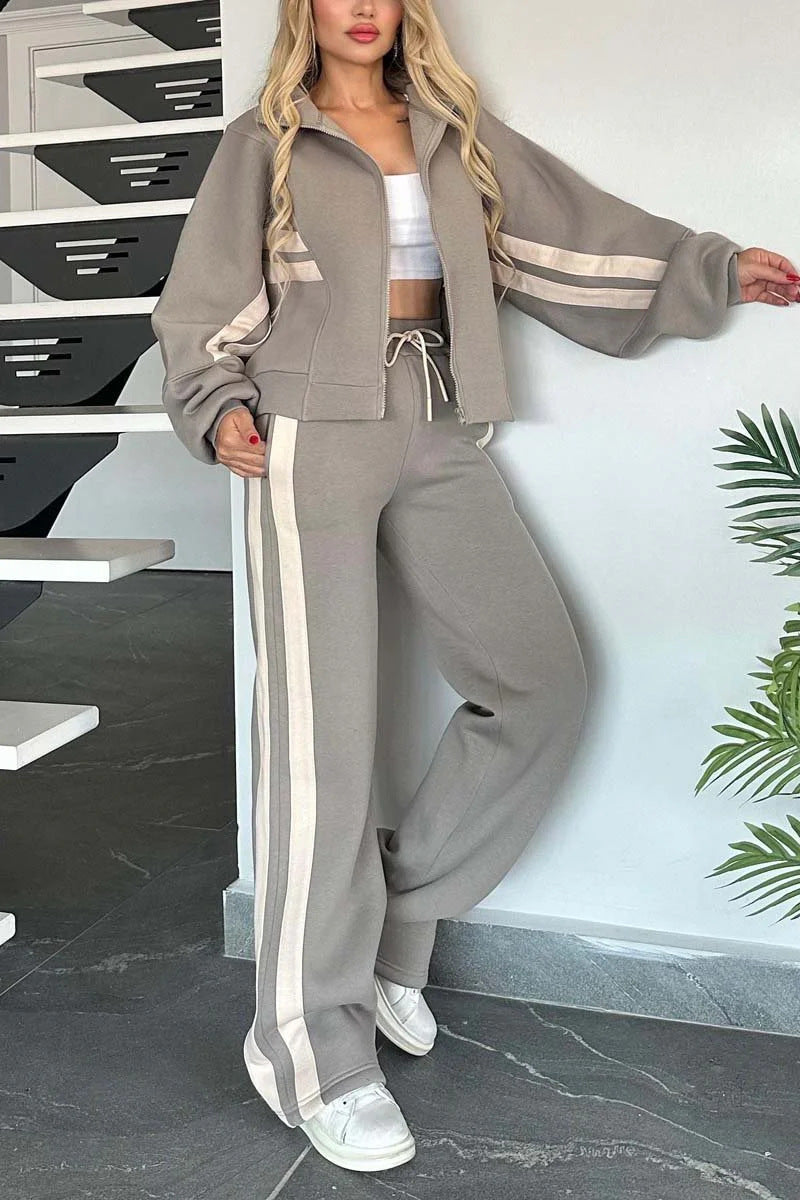 Women's Y2K Striped Zip-Top Jacket – Retro Track Sports Suit