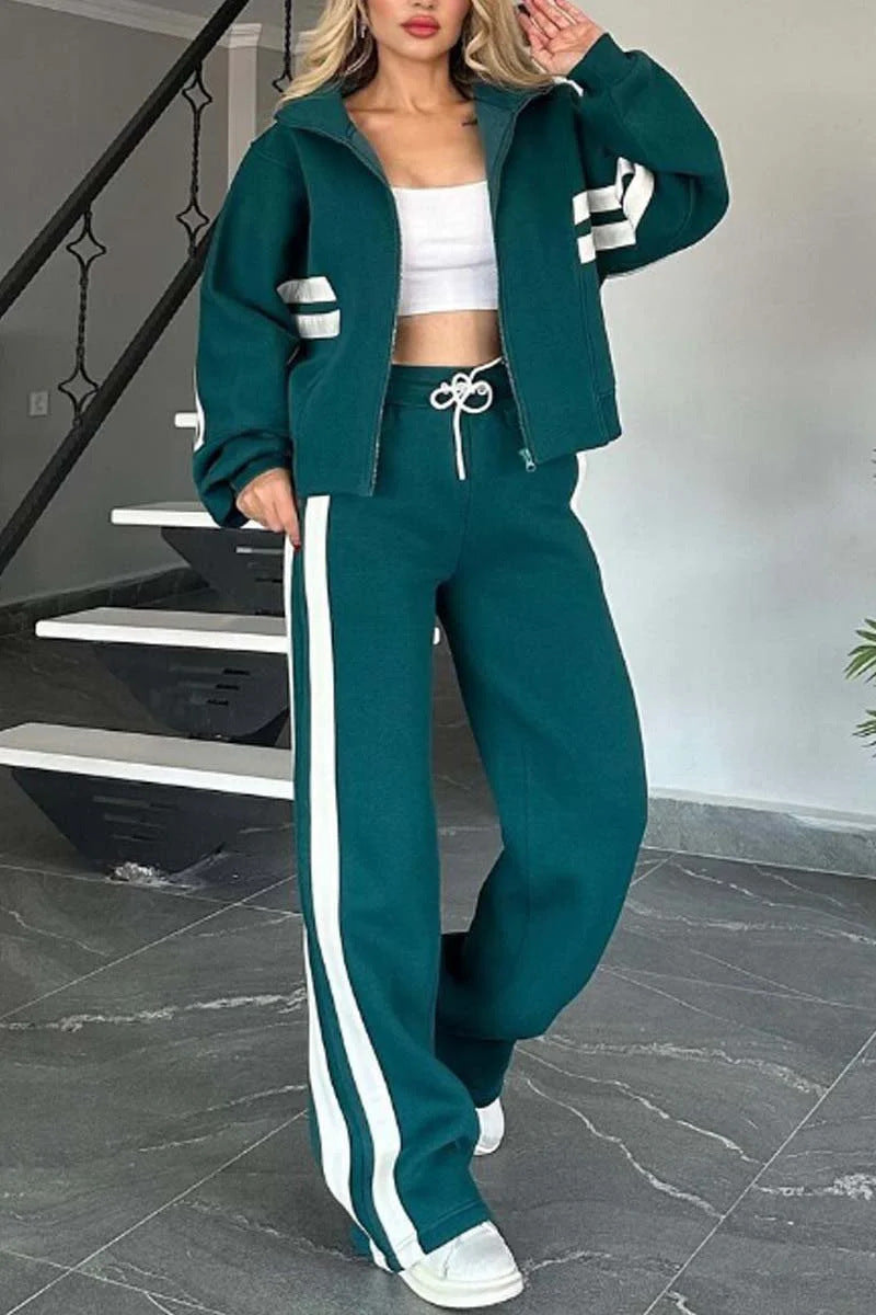 Women's Y2K Striped Zip-Top Jacket – Retro Track Sports Suit